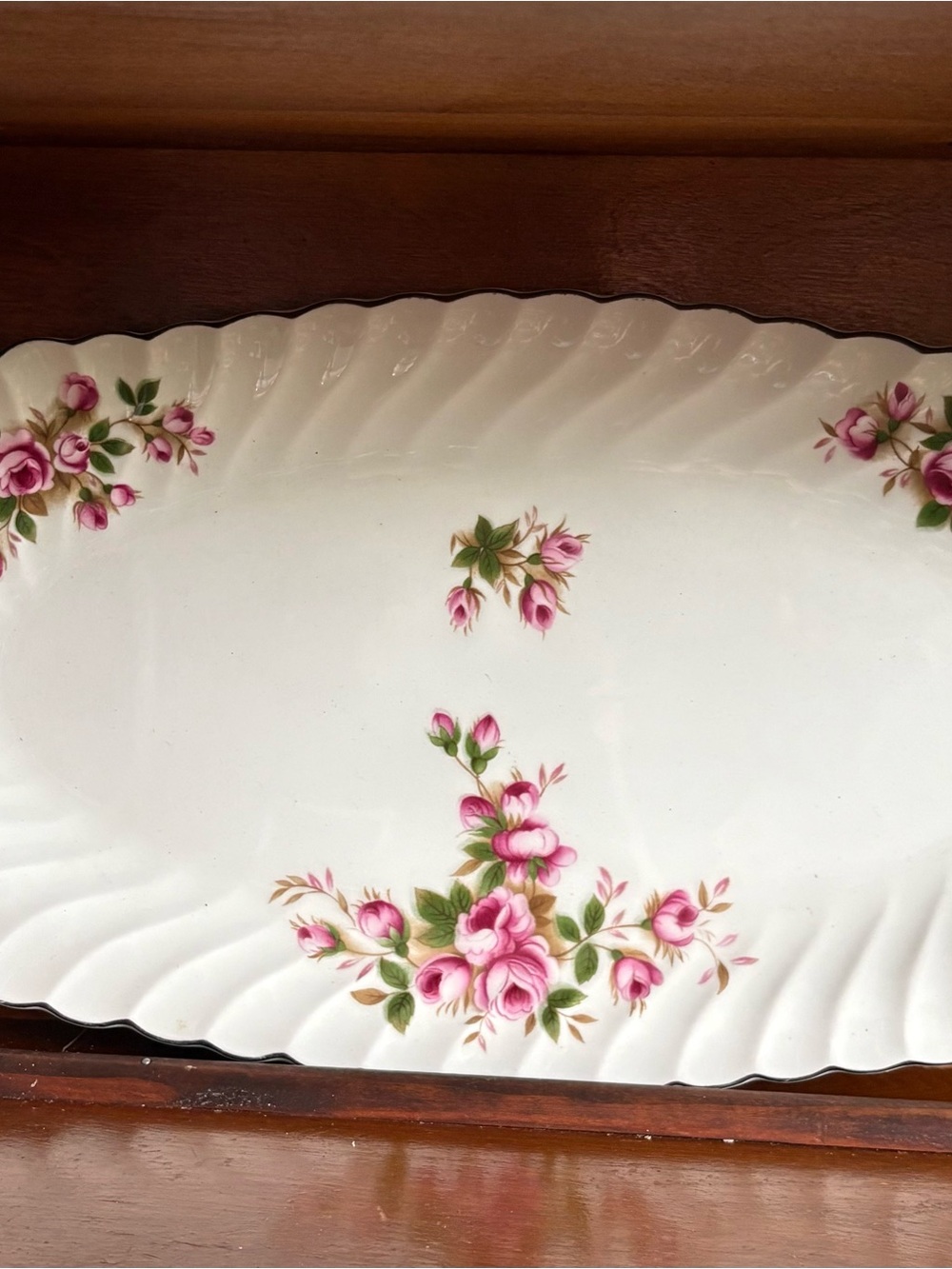 Vintage Floral Serving Platter - Pink Rose Pattern